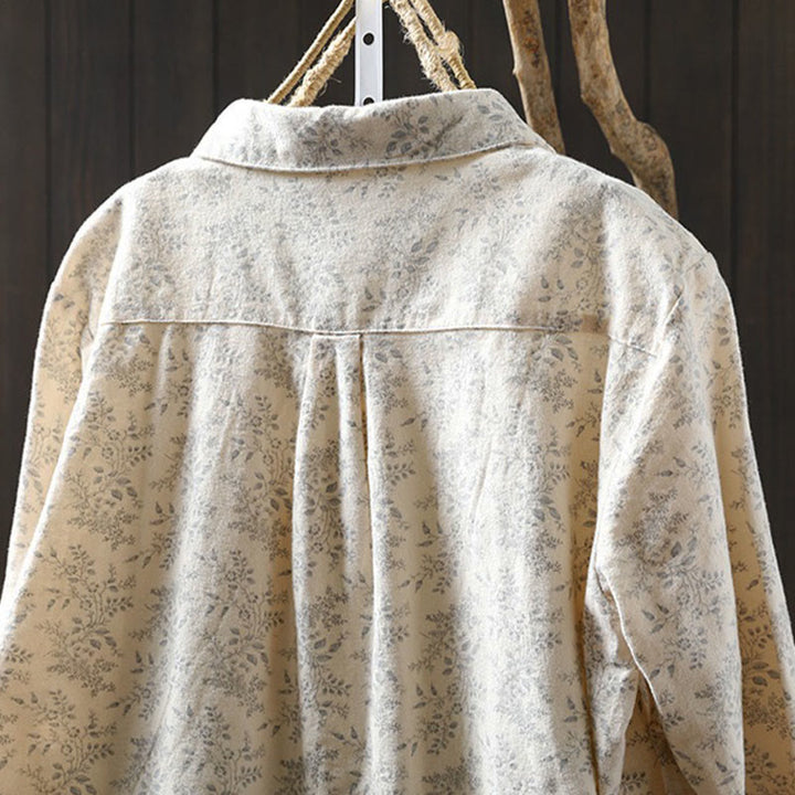 Camicia da donna in cotone a maniche lunghe con stampa floreale autunnale Buddha Stones e bottoni - image 4