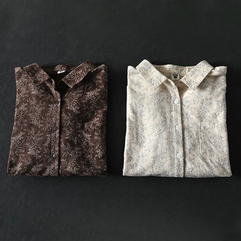 Camicia da donna in cotone a maniche lunghe con stampa floreale autunnale Buddha Stones e bottoni - image 12