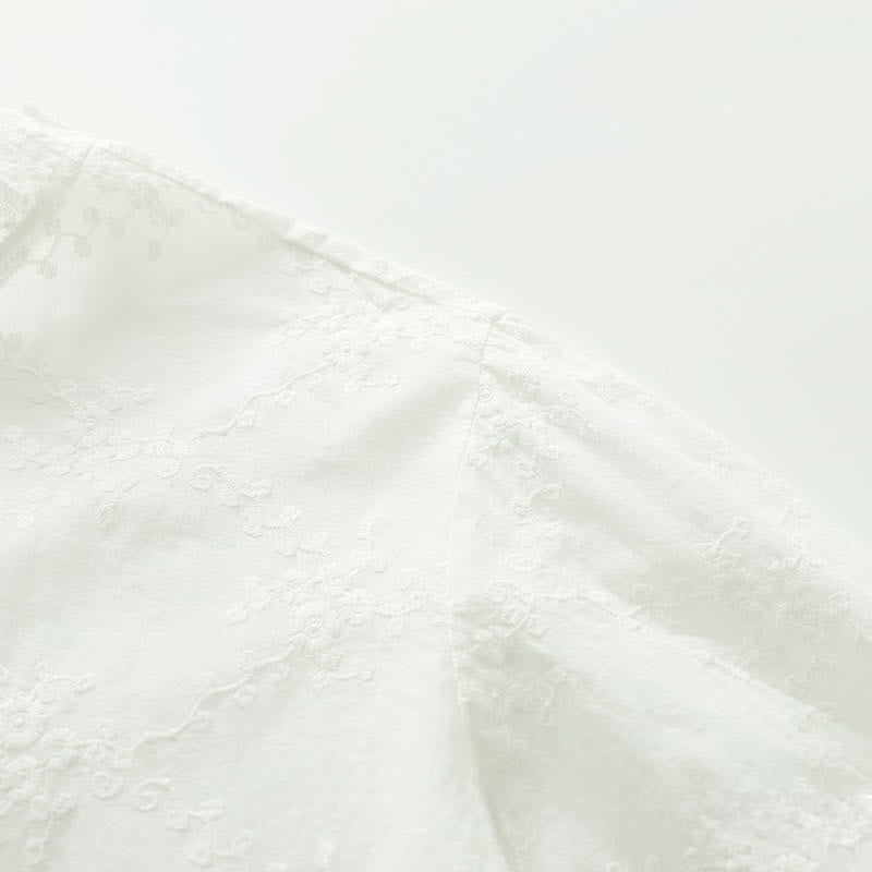 Camicia da donna in cotone a maniche lunghe con colletto arricciato, bottoni a rilievo ricamati con fiori Buddha Stones Fall - image 7