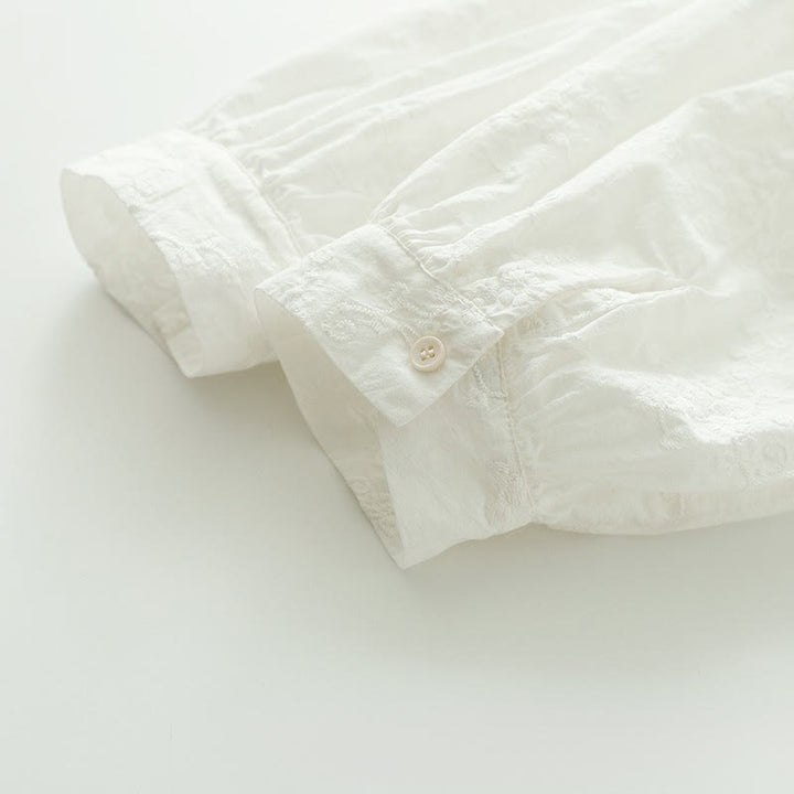 Camicia da donna in cotone a maniche lunghe con colletto arricciato, bottoni a rilievo ricamati con fiori Buddha Stones Fall - image 8