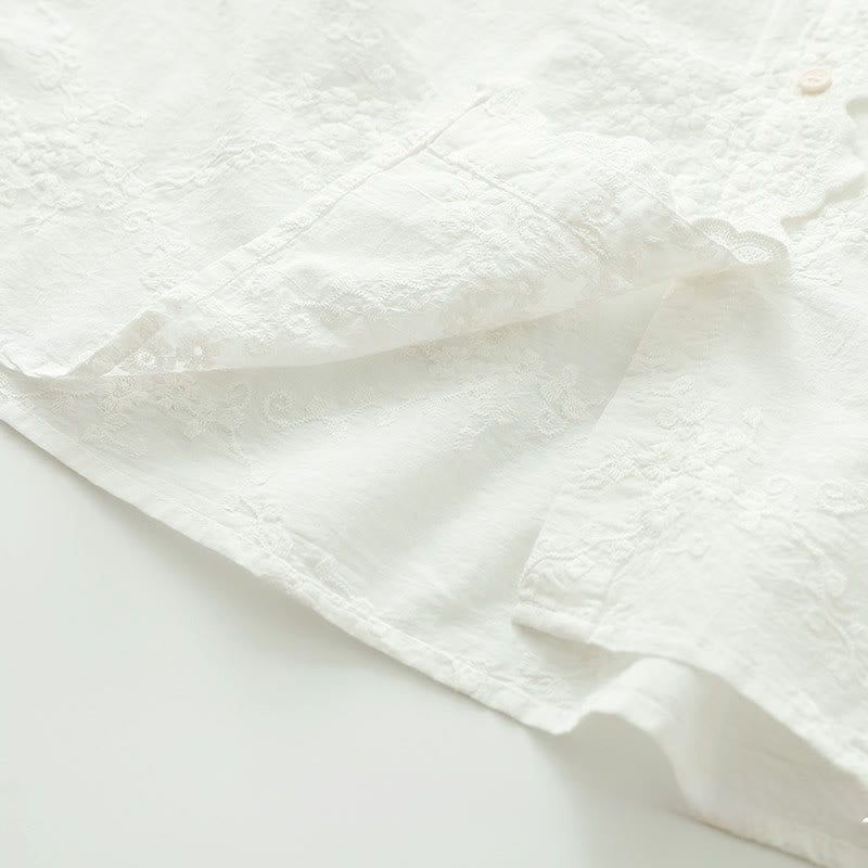 Camicia da donna in cotone a maniche lunghe con colletto arricciato, bottoni a rilievo ricamati con fiori Buddha Stones Fall - image 10