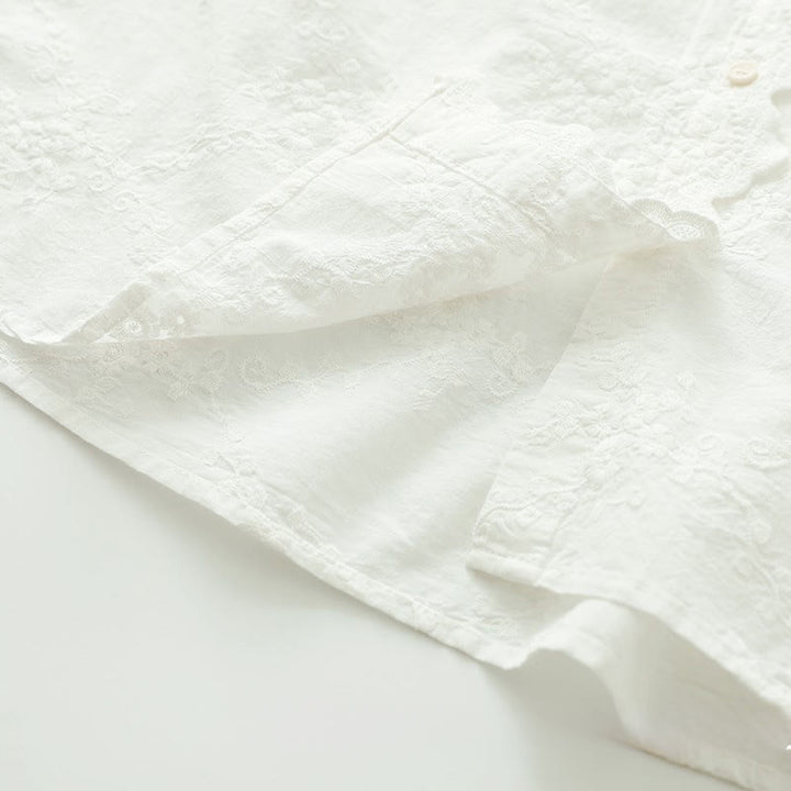 Camicia da donna in cotone a maniche lunghe con colletto arricciato, bottoni a rilievo ricamati con fiori Buddha Stones Fall - image 10