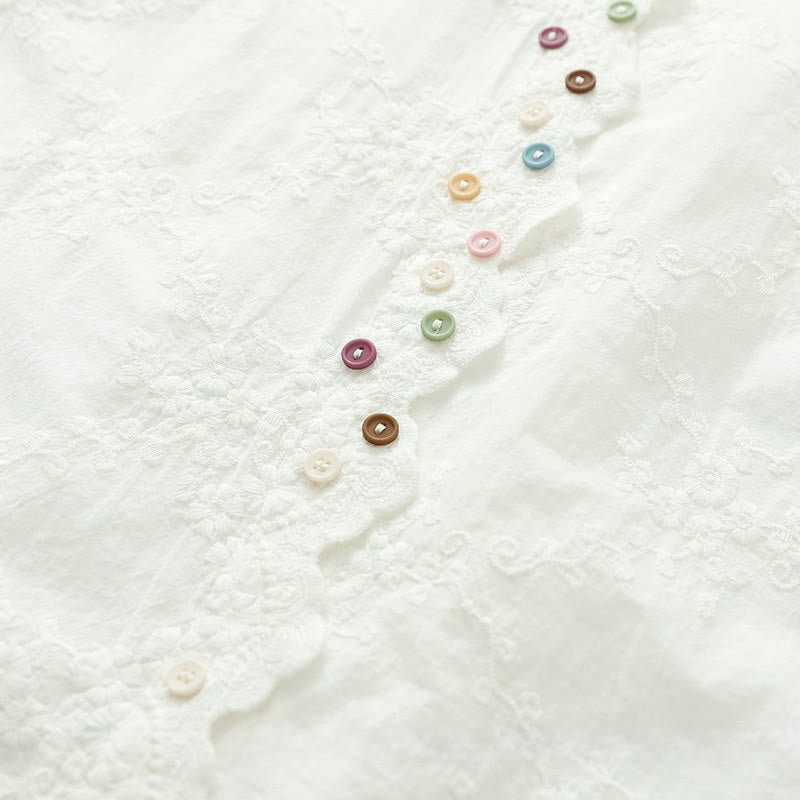 Camicia da donna in cotone a maniche lunghe con colletto arricciato, bottoni a rilievo ricamati con fiori Buddha Stones Fall - image 6
