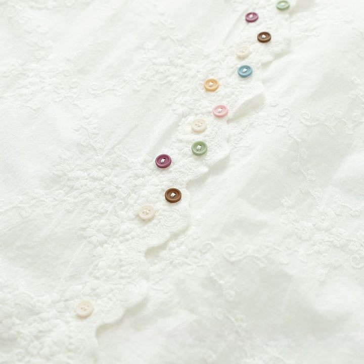 Camicia da donna in cotone a maniche lunghe con colletto arricciato, bottoni a rilievo ricamati con fiori Buddha Stones Fall - image 6