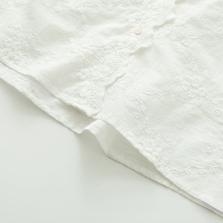 Camicia da donna in cotone a maniche lunghe con colletto arricciato, bottoni a rilievo ricamati con fiori Buddha Stones Fall - image 9