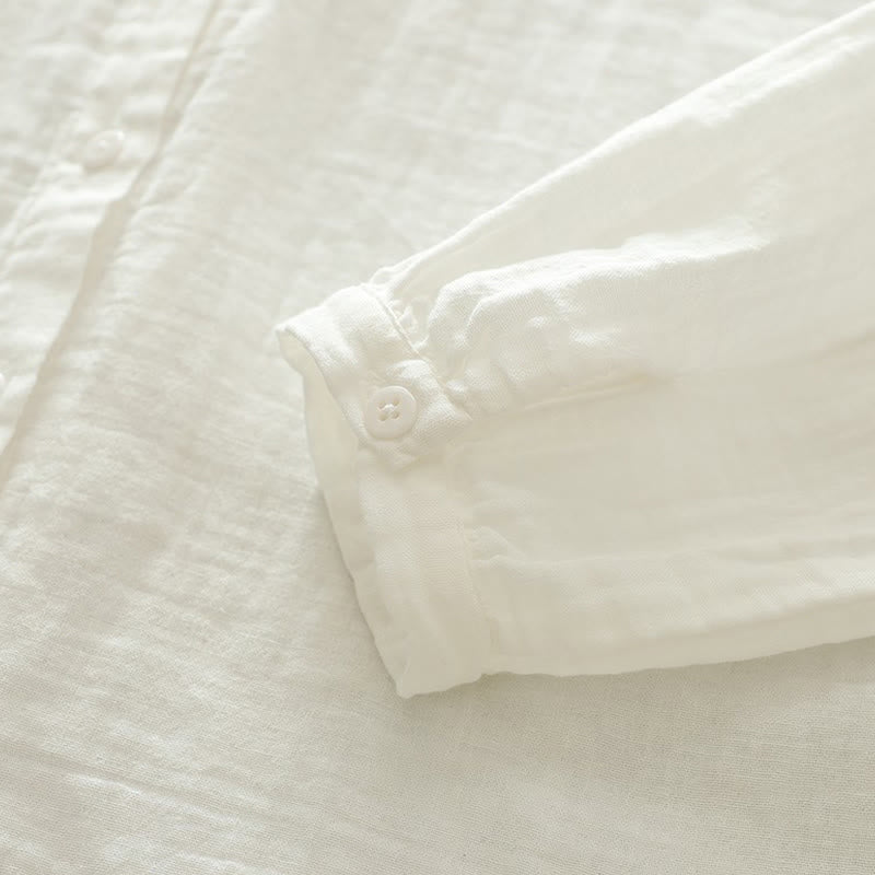 Camicia da donna in cotone a maniche lunghe con bottoni ricamati floreali colorati bianchi Buddha Stones Fall - image 10