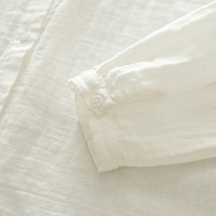 Camicia da donna in cotone a maniche lunghe con bottoni ricamati floreali colorati bianchi Buddha Stones Fall - image 10