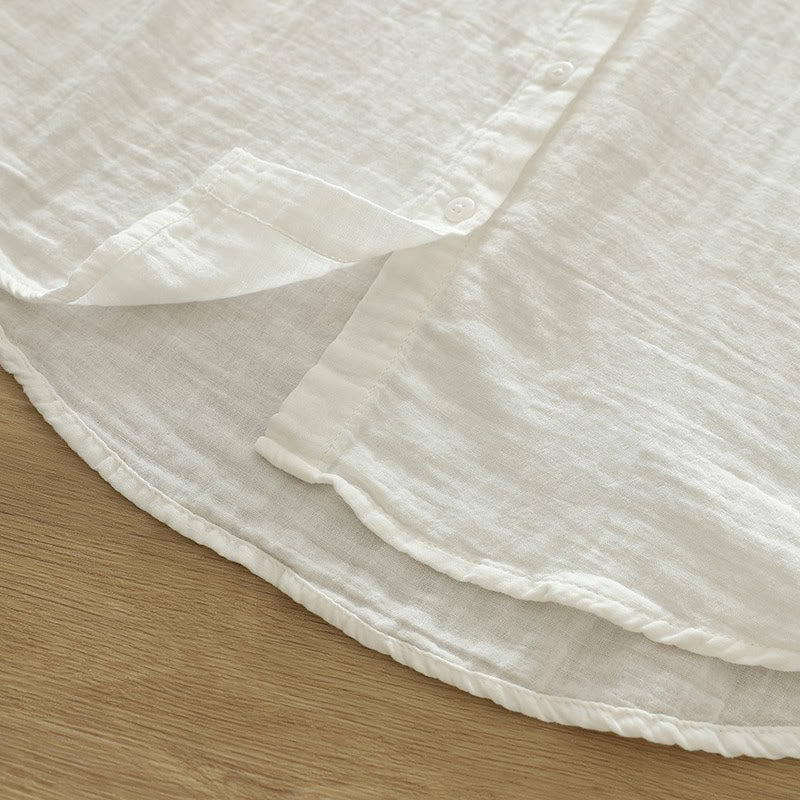 Camicia da donna in cotone a maniche lunghe con bottoni ricamati floreali colorati bianchi Buddha Stones Fall - image 12