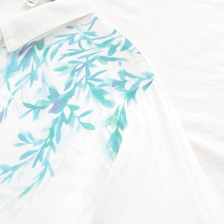 Camicia da donna in cotone a maniche lunghe con bottoni bianchi e verdi in stile Buddha Stones Fall - image 9