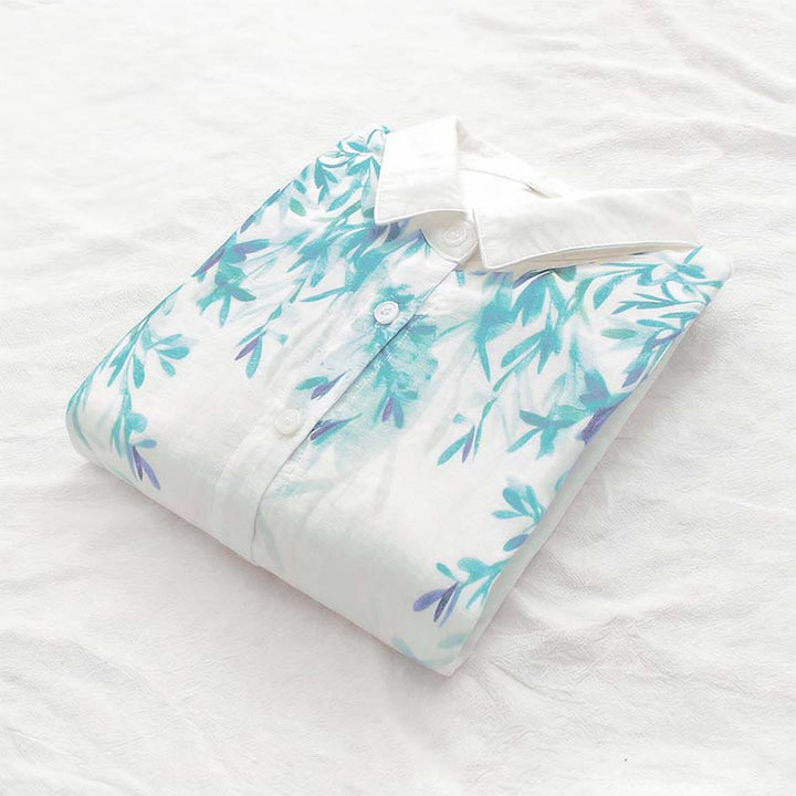 Camicia da donna in cotone a maniche lunghe con bottoni bianchi e verdi in stile Buddha Stones Fall - image 6