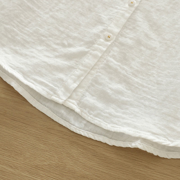 Camicia da donna in cotone a maniche lunghe con bottoni ricamati geometrici bianchi Buddha Stones Fall - image 11