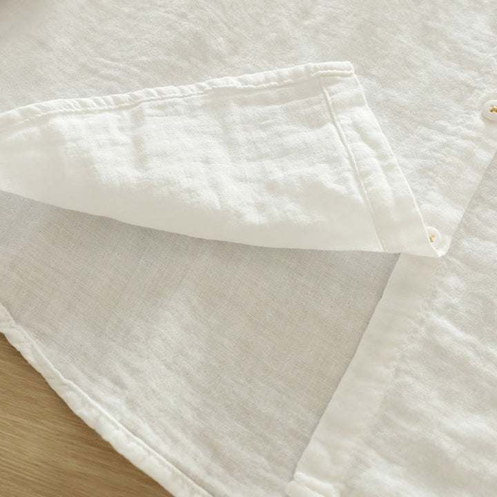 Camicia da donna in cotone a maniche lunghe con bottoni ricamati geometrici bianchi Buddha Stones Fall - image 10