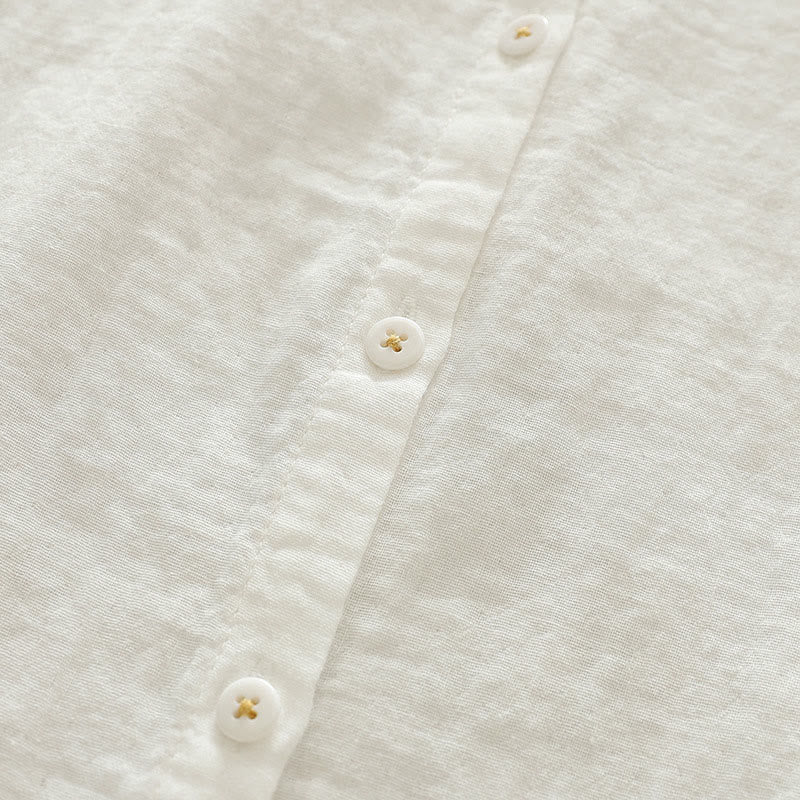 Camicia da donna in cotone a maniche lunghe con bottoni ricamati geometrici bianchi Buddha Stones Fall - image 9