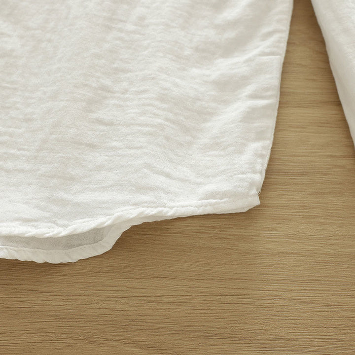 Camicia da donna in cotone a maniche lunghe con bottoni ricamati geometrici bianchi Buddha Stones Fall - image 12