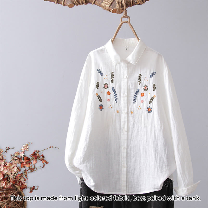 Camicia da donna in cotone a maniche lunghe con bottoni, motivo floreale a righe geometriche bianche, motivo Buddha Stones Fall - Fiore bianco colorato - US4, UK/AU8, EU36 (L) - image 12