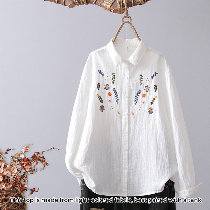 Camicia da donna in cotone a maniche lunghe con bottoni, motivo floreale a righe geometriche bianche, motivo Buddha Stones Fall - Fiore bianco colorato - US4, UK/AU8, EU36 (L) - image 12