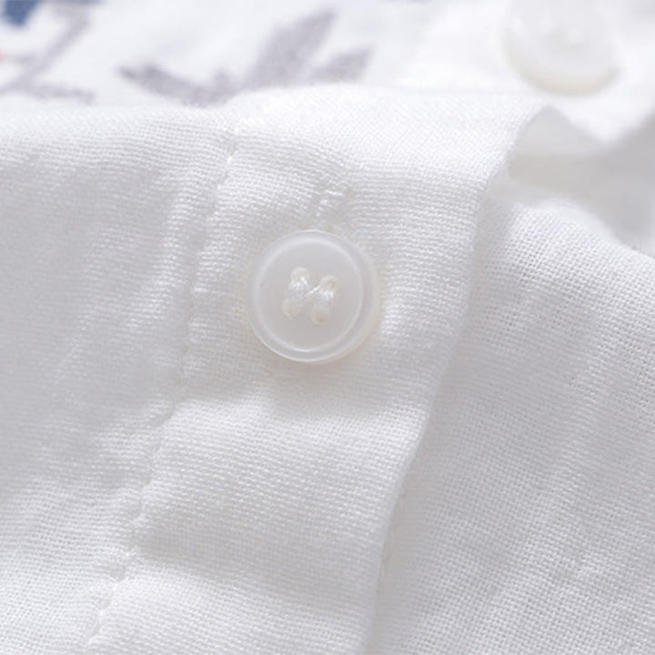 Camicia da donna in cotone a maniche lunghe con bottoni, motivo floreale a righe geometriche bianche, motivo Buddha Stones Fall - image 6