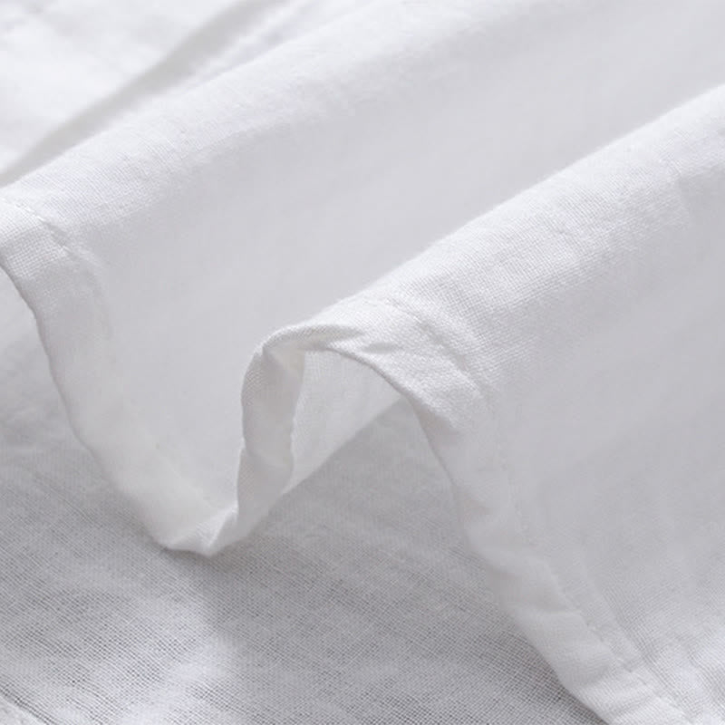 Camicia da donna in cotone a maniche lunghe con bottoni, motivo floreale a righe geometriche bianche, motivo Buddha Stones Fall - image 8