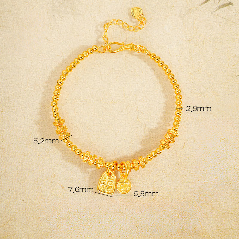 Bracciale portafortuna con benedizione in ottone placcato oro 24k con carattere Fu Buddha Stones - Ottone (circonferenza del polso: 15-19 cm) - image 1