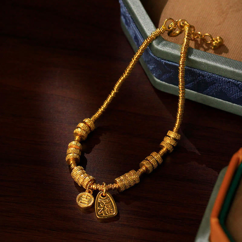 Bracciale portafortuna con benedizione in ottone placcato oro 24k con carattere Fu Buddha Stones - image 4