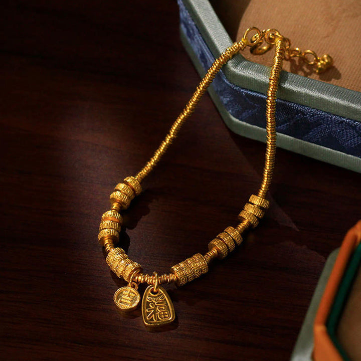 Bracciale portafortuna con benedizione in ottone placcato oro 24k con carattere Fu Buddha Stones - image 4