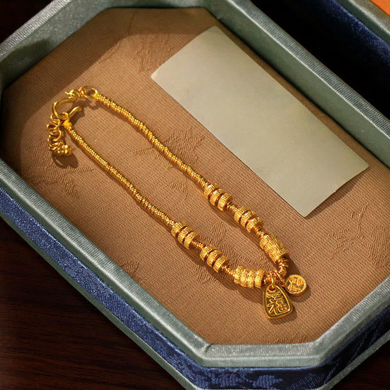 Bracciale portafortuna con benedizione in ottone placcato oro 24k con carattere Fu Buddha Stones - image 8