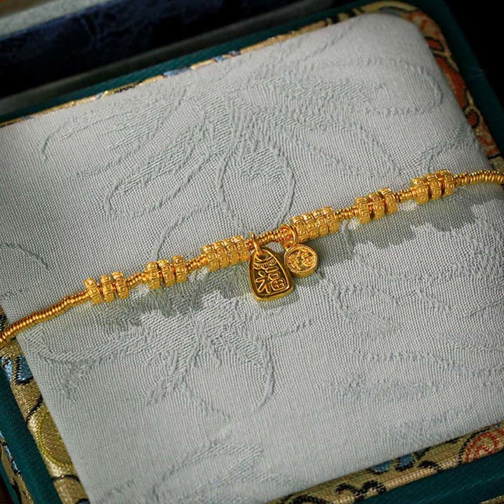 Bracciale portafortuna con benedizione in ottone placcato oro 24k con carattere Fu Buddha Stones - image 3