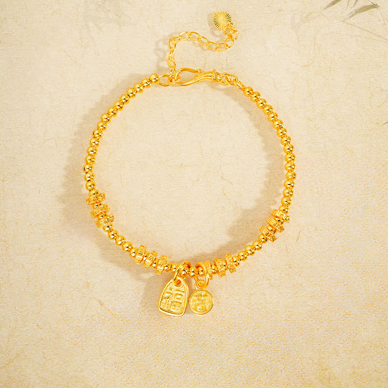 Bracciale portafortuna con benedizione in ottone placcato oro 24k con carattere Fu Buddha Stones - image 2