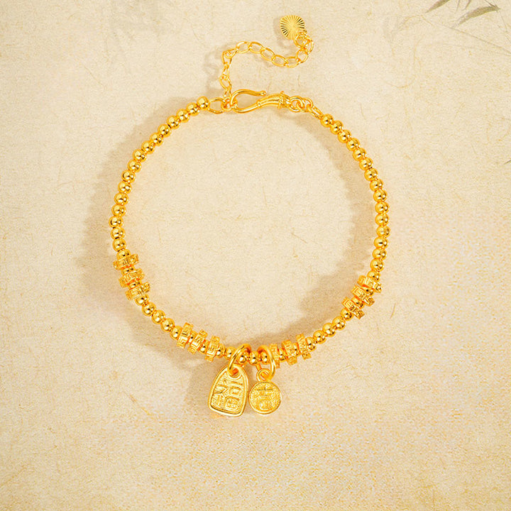 Bracciale portafortuna con benedizione in ottone placcato oro 24k con carattere Fu Buddha Stones - image 2