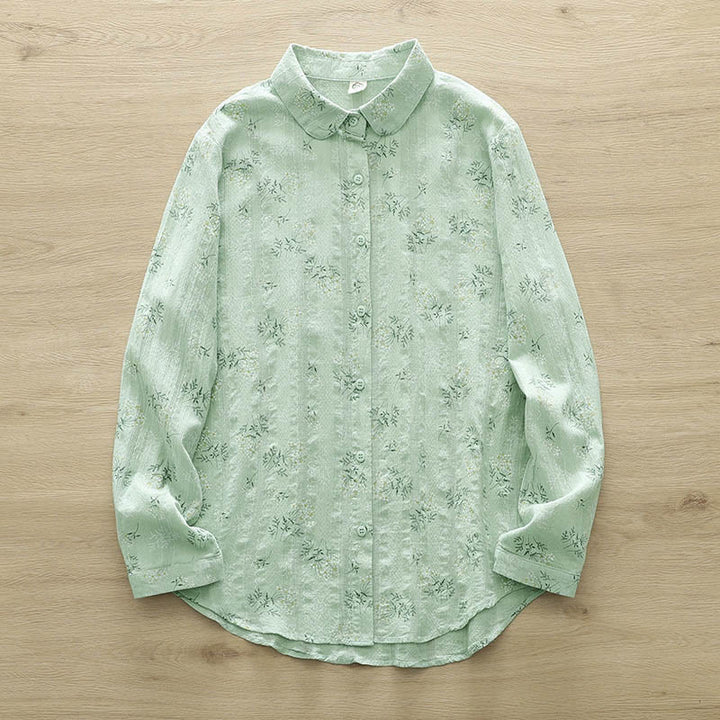 Camicia da donna in cotone a maniche lunghe con bottoni, motivo Buddha Stones Fall, fiori bianchi e gialli, foglie verdi - Verde pallido - US6, UK/AU10, EU38 (XL) - image 11