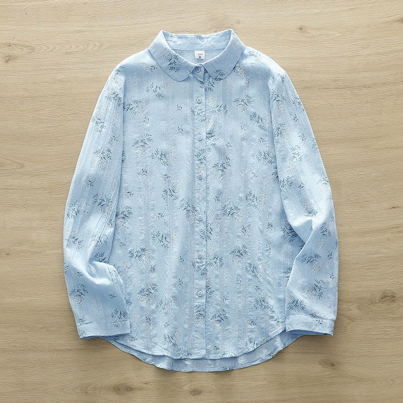 Camicia da donna in cotone a maniche lunghe con bottoni, motivo Buddha Stones Fall, fiori bianchi e gialli, foglie verdi - Azzurro cielo chiaro - US6, UK/AU10, EU38 (XL) - image 12