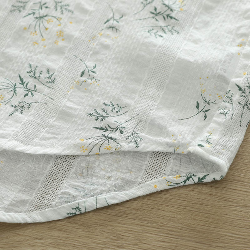 Camicia da donna in cotone a maniche lunghe con bottoni, motivo Buddha Stones Fall, fiori bianchi e gialli, foglie verdi - image 9