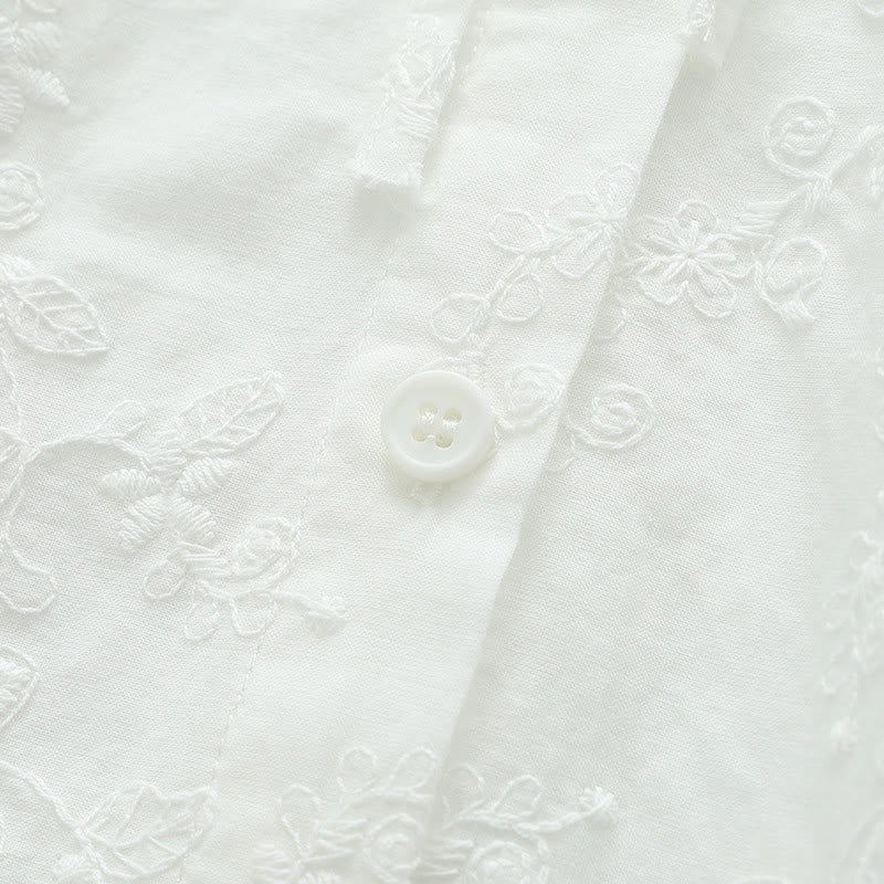 Camicia da donna in cotone a maniche lunghe con colletto alla Peter Pan, ricamo floreale bianco Buddha Stones Fall - image 7