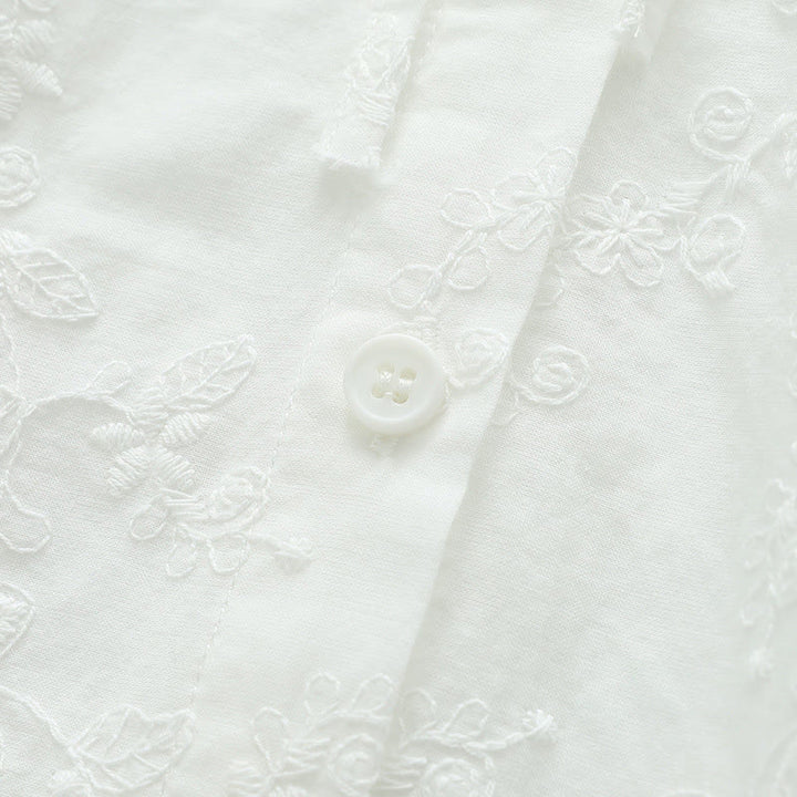 Camicia da donna in cotone a maniche lunghe con colletto alla Peter Pan, ricamo floreale bianco Buddha Stones Fall - image 7