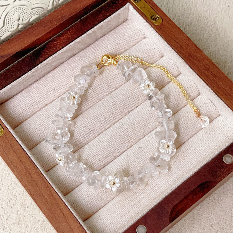 Bracciale Buddha Stones con design a fiore di cristallo irregolare e ametista e cristallo bianco - Cristallo bianco (circonferenza polso: 15-19 cm) - image 3