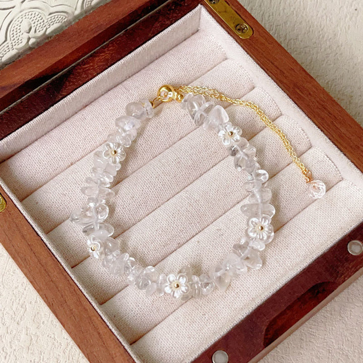 Bracciale Buddha Stones con design a fiore di cristallo irregolare e ametista e cristallo bianco - Cristallo bianco (circonferenza polso: 15-19 cm) - image 3