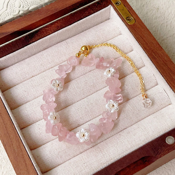 Bracciale Buddha Stones con design a fiore di cristallo irregolare e ametista e cristallo bianco - Cristallo rosa (circonferenza del polso: 15-19 cm) - image 9