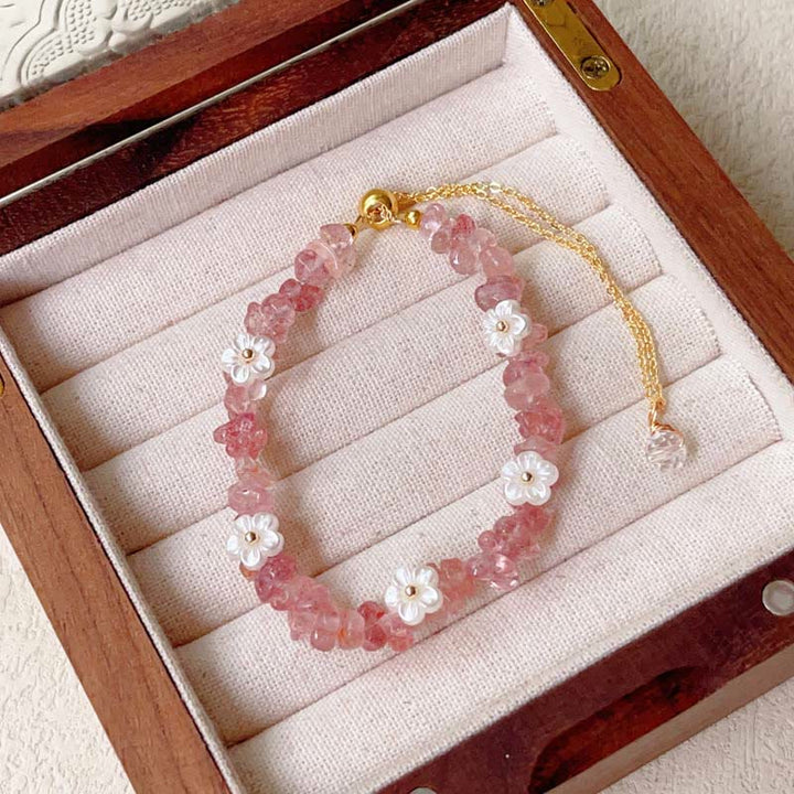 Bracciale Buddha Stones con design a fiore di cristallo irregolare e ametista e cristallo bianco - Quarzo fragola (circonferenza del polso: 15-19 cm) - image 11