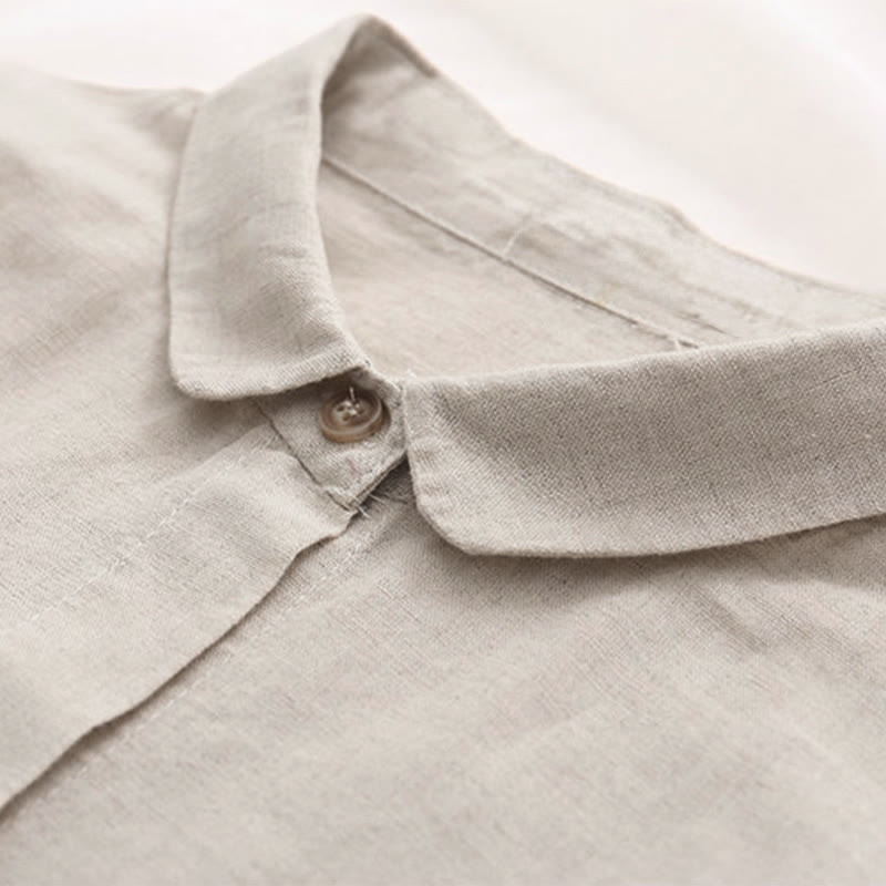 Camicia da donna in cotone a maniche lunghe con bottoni ricamati a fiori beige Buddha Stones Fall - image 3