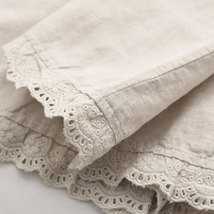 Camicia da donna in cotone a maniche lunghe con bottoni ricamati a fiori beige Buddha Stones Fall - image 8