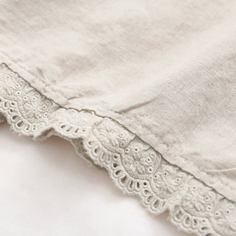 Camicia da donna in cotone a maniche lunghe con bottoni ricamati a fiori beige Buddha Stones Fall - image 7