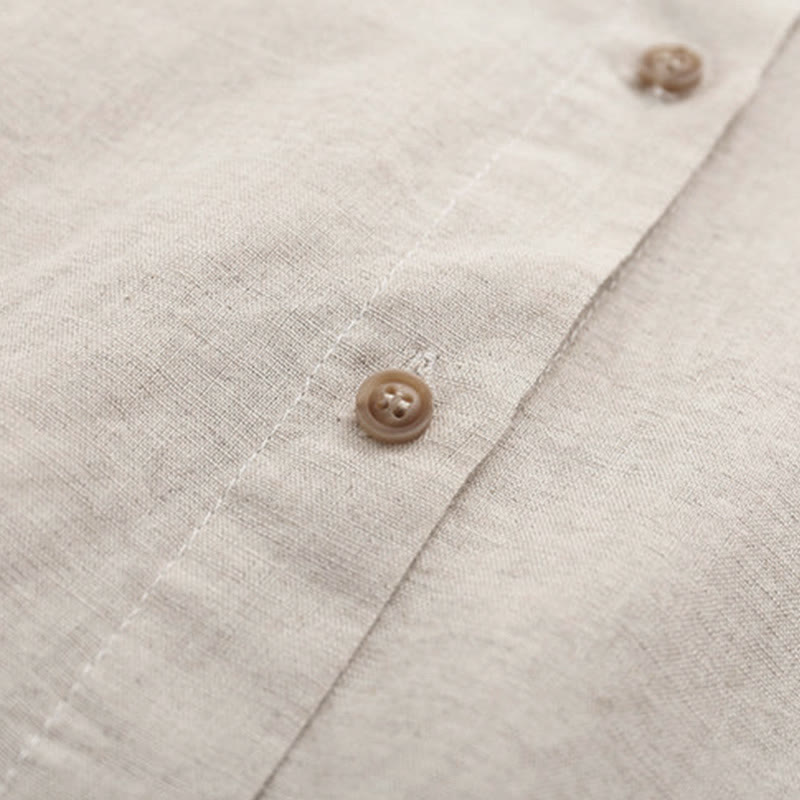 Camicia da donna in cotone a maniche lunghe con bottoni ricamati a fiori beige Buddha Stones Fall - image 4