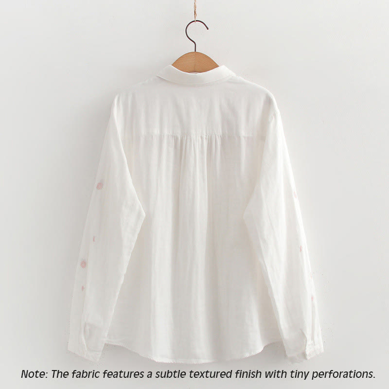 Camicia da donna in cotone a maniche lunghe con bottoni ricamati, motivo Buddha Stones Fall Pink Plum Blossoms - image 4