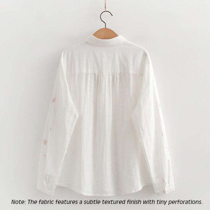 Camicia da donna in cotone a maniche lunghe con bottoni ricamati, motivo Buddha Stones Fall Pink Plum Blossoms - image 4