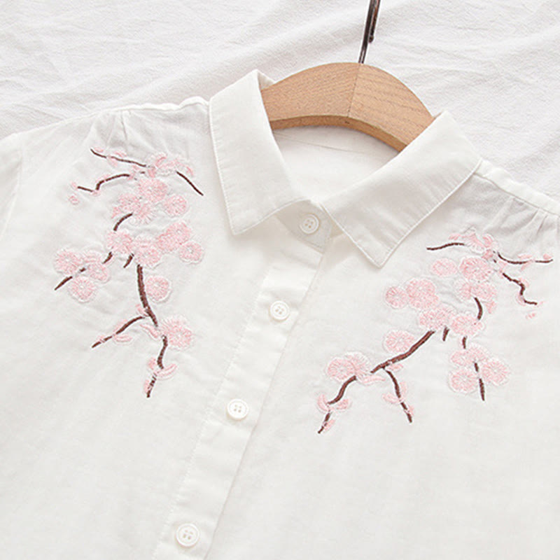 Camicia da donna in cotone a maniche lunghe con bottoni ricamati, motivo Buddha Stones Fall Pink Plum Blossoms - image 7