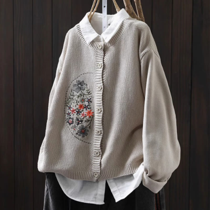 Cardigan lavorato a maglia a maniche lunghe in cotone con bottoni ricamati floreali con Buddha Stones da donna - Biancheria - US4， UK/AU8，EU36-38 (F) - image 14