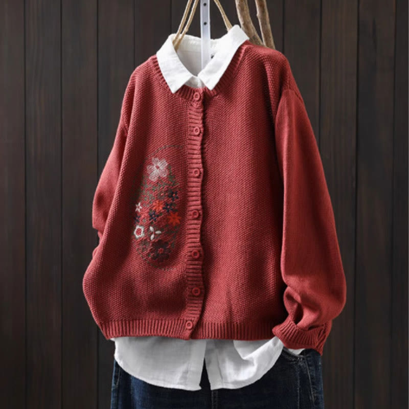 Cardigan lavorato a maglia a maniche lunghe in cotone con bottoni ricamati floreali con Buddha Stones da donna - Pomodoro - US4, UK/AU8, EU36-38 (F) - image 18