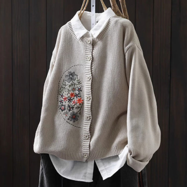 Cardigan lavorato a maglia a maniche lunghe in cotone con bottoni ricamati floreali con Buddha Stones da donna - Biancheria - US4, UK/AU8, EU36-38 (F) - image 14