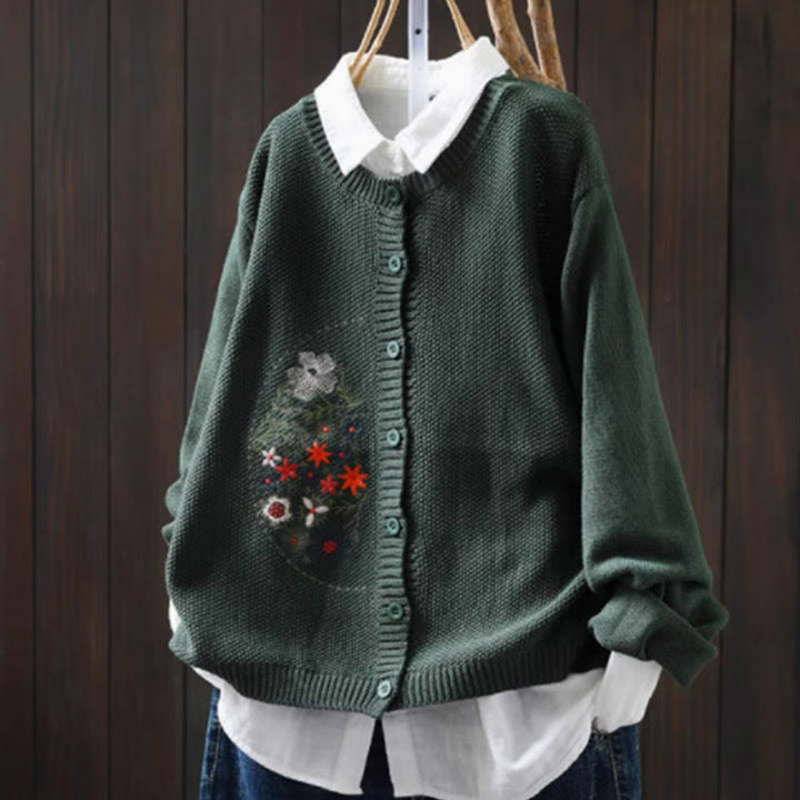Cardigan lavorato a maglia a maniche lunghe in cotone con bottoni ricamati floreali con Buddha Stones da donna - Verde mare - US4, UK/AU8, EU36-38 (F) - image 22