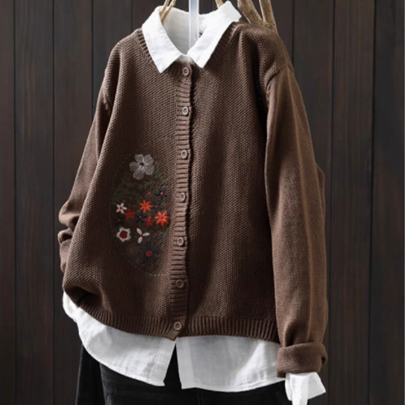 Cardigan lavorato a maglia a maniche lunghe in cotone con bottoni ricamati floreali con Buddha Stones da donna - Siena - US4, UK/AU8, EU36-38 (F) - image 20